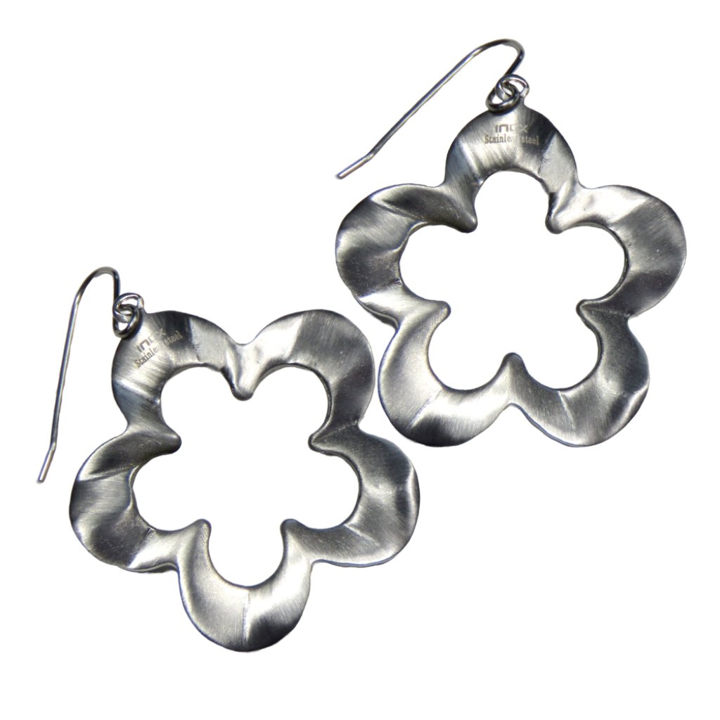 Inox Womens Stainless Steel Satin Textured Flower Earrings 39$
